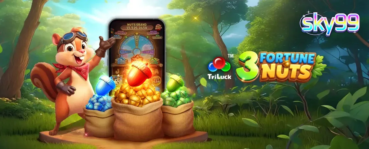 Tampilan visual slot 3 Fortune Nuts dengan tema hutan dan tupai